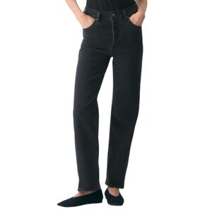 Aritzia Wilfred Free Black Cotton High Waisted Straight Slim Jeans